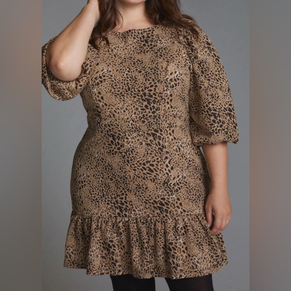 Anthropologie Maeve Animal Print Knit Cut Out Mini Dress - Picture 2 of 8